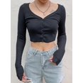thumbnail image 4 of (Blanco M) Camiseta superior de punto con cuello en V de color sólido sexy para mujer, 4 of 8