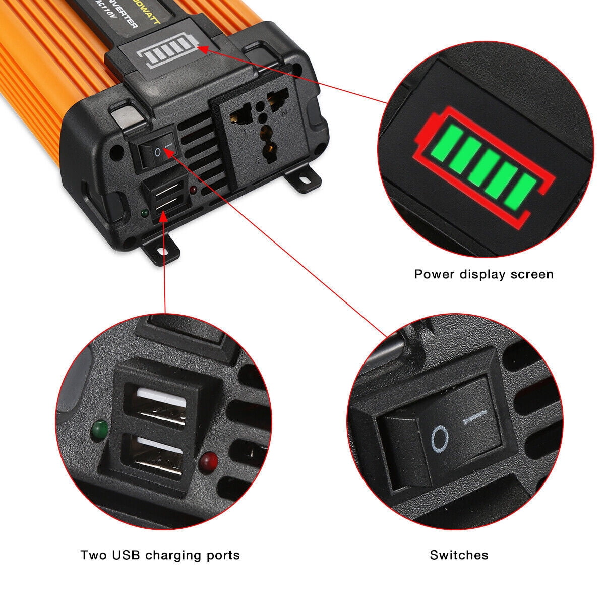 4000W Car Power Inverter 12V DC 110 AC Voltage Capacity Transformer Converter