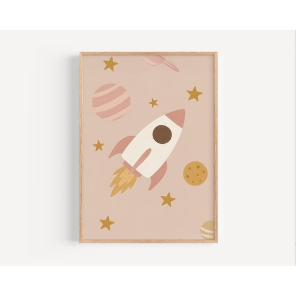 Rocket Ship Nursery Poster: Pastel Space Wall Art, Unframed Canvas Size 16x24