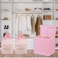 thumbnail image 3 of Cesta de ropa sencilla para el hogar doble con tapa, color rosa, 3 of 8