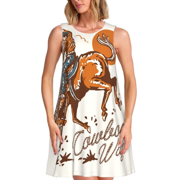 Balery Cowboy Riding Horse Vestidos de verano para mujer con estampado: vestido holgado sin mangas, vestido playero informal y cómodo para días calurosos.