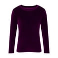 thumbnail image 5 of Posijego Women's Velvet Long Sleeve T-Shirt Vintage Crew Neck Velour Basic Tee Top Solid Color Loose Pullover, 5 of 5
