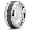 thumbnail image 2 of 9mm Silver & Black Carbon Fiber Tungsten Wedding Ring Beveled Edges Grooved Unisex Band 5, 2 of 4