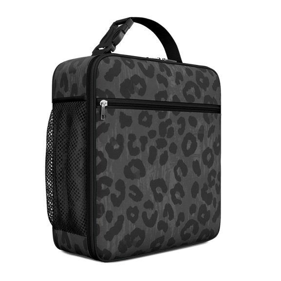 Black and Orange Leopard Print Insulated Lunch Bag Teens,Lunch Box for Men Women for Work,Picnic or Travel,10.2x9.5x4.3 Inches,8 Can Capacity