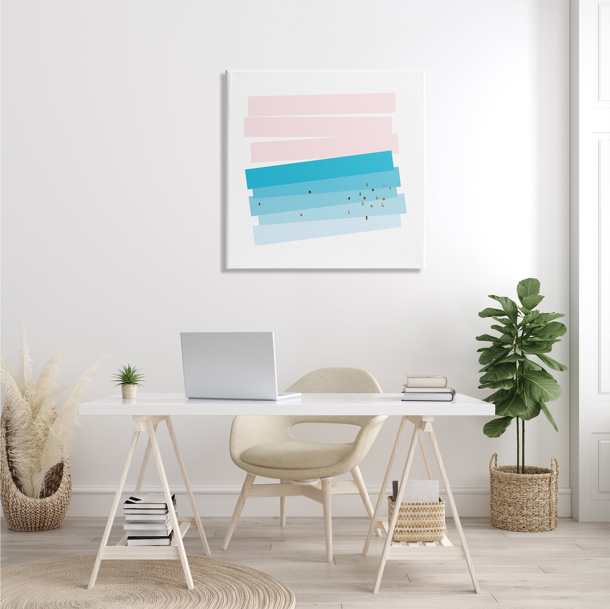 Stupell Industries People Swimming in Ocean Geometric Abstract Pink Sky, 30 x 30, Designed by Make Much Studios