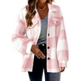 thumbnail image 5 of HANXIULIN Women's Plus Size Casual Loose Winter Plaid Lamb Fleece Jacket With Pockets Button Fleece Jacket Coat Pink XXL, 5 of 7