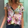 thumbnail image 1 of Hauts d'Été Grande Taille pour Femmes Tendance Femmes Blouse Imprimée d'Été T-Shirts Décontractés à Col en V Manches Courtes T-Shirts Hauts T-Shirt à Col en V Femmes en Liquidation, 1 of 5