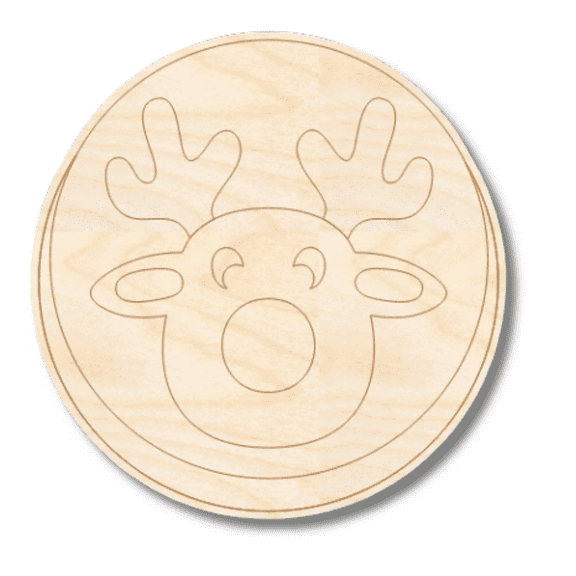 Unfinished Wood Etched Reindeer Cookie Shape 5" / 1/4"