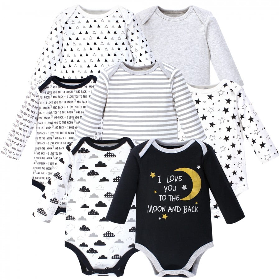 Pink Blush 18 Months Moon and Back Baby Set of 5 Organic Long-Sleeve Bodysuits