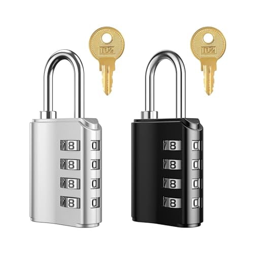 Combination Padlock with Key,Outdoor Combination Lock,4 Digit Gym Locker Lock with 2 Keys,Weatherproof Design,for Fence,Case,Toolbox