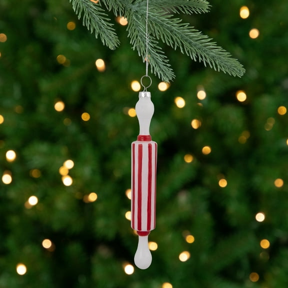 Northlight 7.25" Red Striped Rolling Pin Glass Christmas Ornament