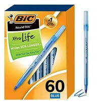 BIC Round Stic Xtra Life Ballpoint Pen, Medium Point (1.0mm), Blue, Flexible Round Barrel For Writing Comfort, 60-Count