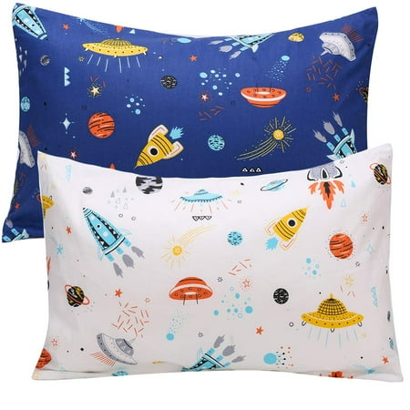 JISEN Toddler Pillowcases - 2 Pack 100% Cotton, Space White/Blue, Fits 13"x18" or 12"x16" Pillows