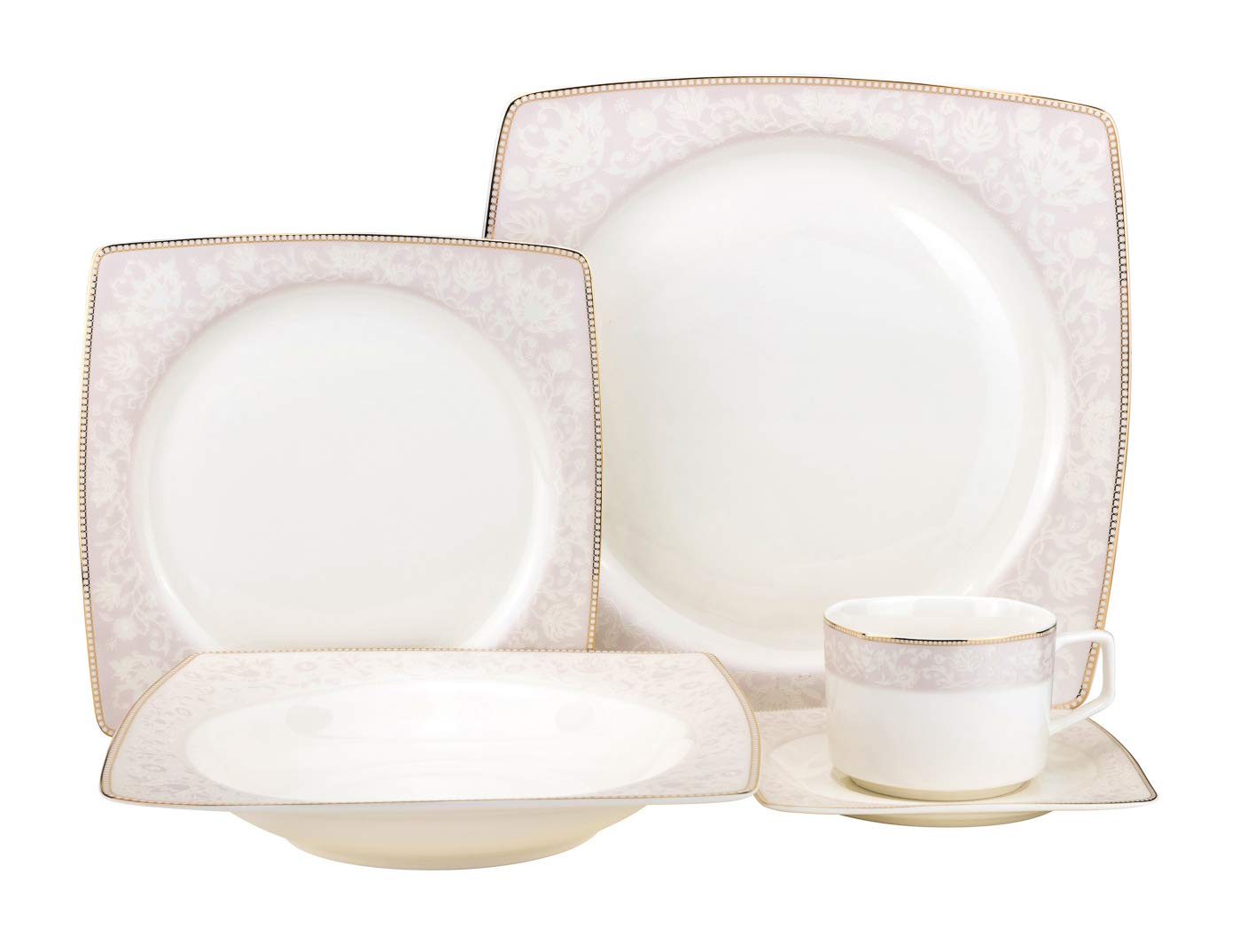 20-pc. Dinner Set Service for 4, 24K Gold-plated Luxury Bone China Tableware ("Wedding Band Gold" 6449-20) - image 2 of 2