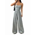 thumbnail image 2 of Women'S Summer Jumpsuit Spaghetti Strap One-Piece Outfit Wide Leg Baggy Pants Romper Light Gray M, 2 of 8