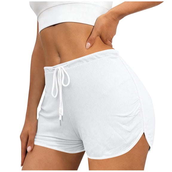 Posijego Women's Athletic Shorts Ribbed Running Shorts Drawstring Waist Side Striped Casual Summer Shorts for Women