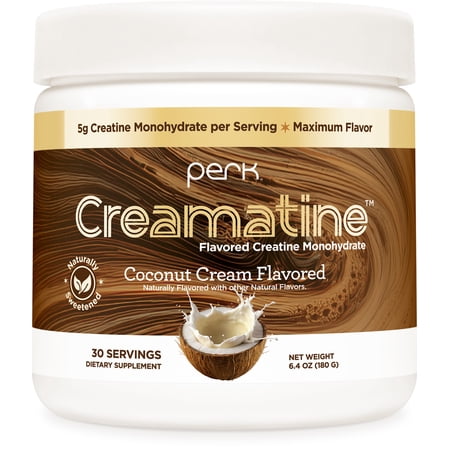Perk Creamatine (Coconut Cream) 30 Servings - Flavored Creatine Monohydrate, 5g of Creatine per Serving, Naturally Sweetened, Zero Sugar, Gluten-Free, Soy-Free
