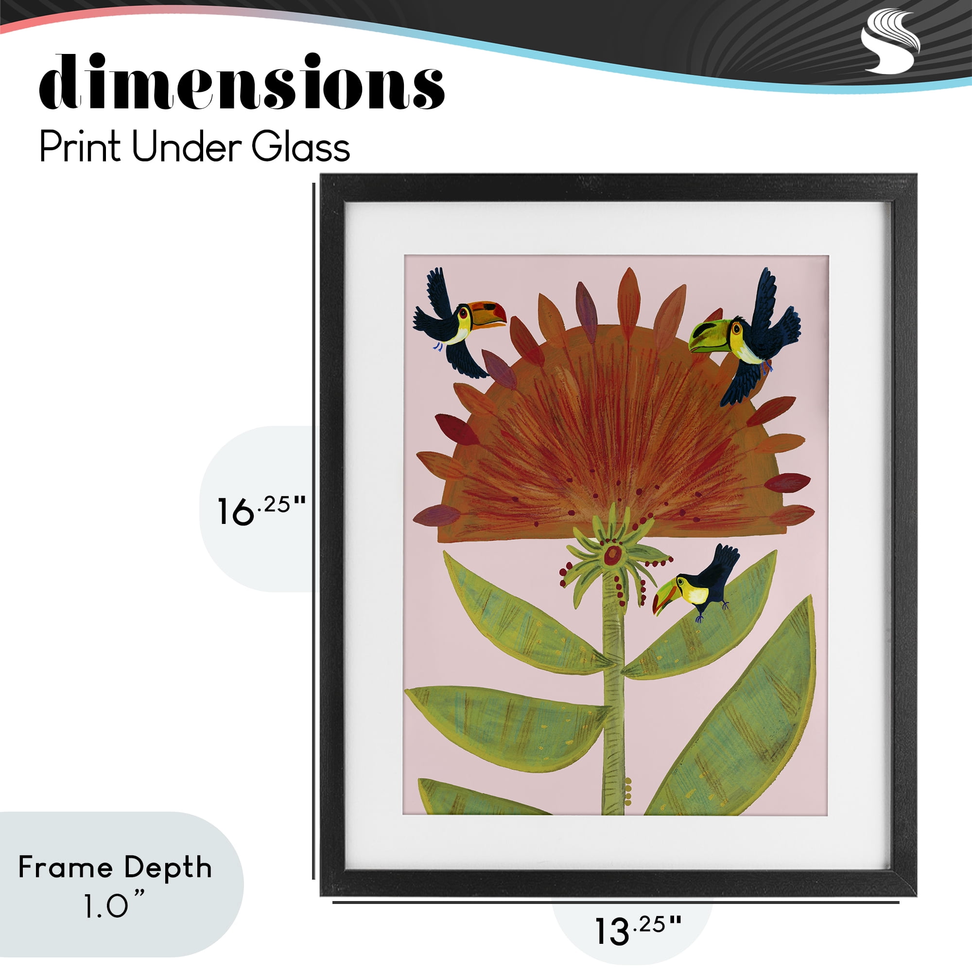 Stupell Industries Tropical Plant & Toucans Black Framed Print Under Glass, design by Kay Widdowson