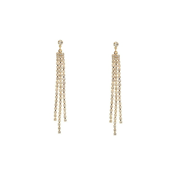 Gold Crystal Rhinestone 3 Strands Drop Dangle Earrings