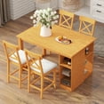 thumbnail image 2 of EUROCO 5 Piece Counter Height Dining Table Set for 4, 60" Bar Height Dining Set with 3-Tier Storage Shelves and 4 Upholstered Dining Chairs,Dining Room Table Set for Small Place Apartment Kitchen, 2 of 10