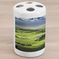 thumbnail image 1 of Nature Ceramic Toothbrush Holder, Rising Sun in the Valley Dark Cloudy Sky Landscape Dramatic Pastoral Heaven Print, Decorative Versatile Countertop for Bathroom, 4.5" X 2.7", Green Blue, by Ambesonne, 1 of 4