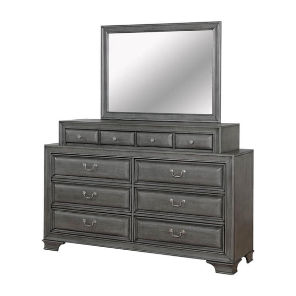 Bowery Hill Transitional 10-Drawer Wood Dresser and Mirror in Gray