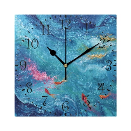 7.78in Square Artistic Wall Clock Dual-Purpose Tabletop & Hanging Decor Silent Non-Ticking Clocks for Home Office Blue Vortex