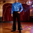 thumbnail image 2 of CONZONE Carnival Mens 70S Disco Set 2 Peice Dance Suit for Men Glitter Sequins Long Sleeve Tops Flared Pants Funny Stage Performance Outfits, 2 of 4