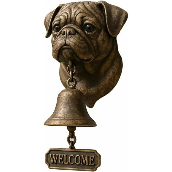 dog welcome bell Funny Animal Welcome Doorbell, Retro Bulldog/Pug Terrier Themed Chime, Cast Iron/Resin Hanging Bell for Entry Porch Shop, Vintage Farmhouse Wall Decoration & Housewarming Gift