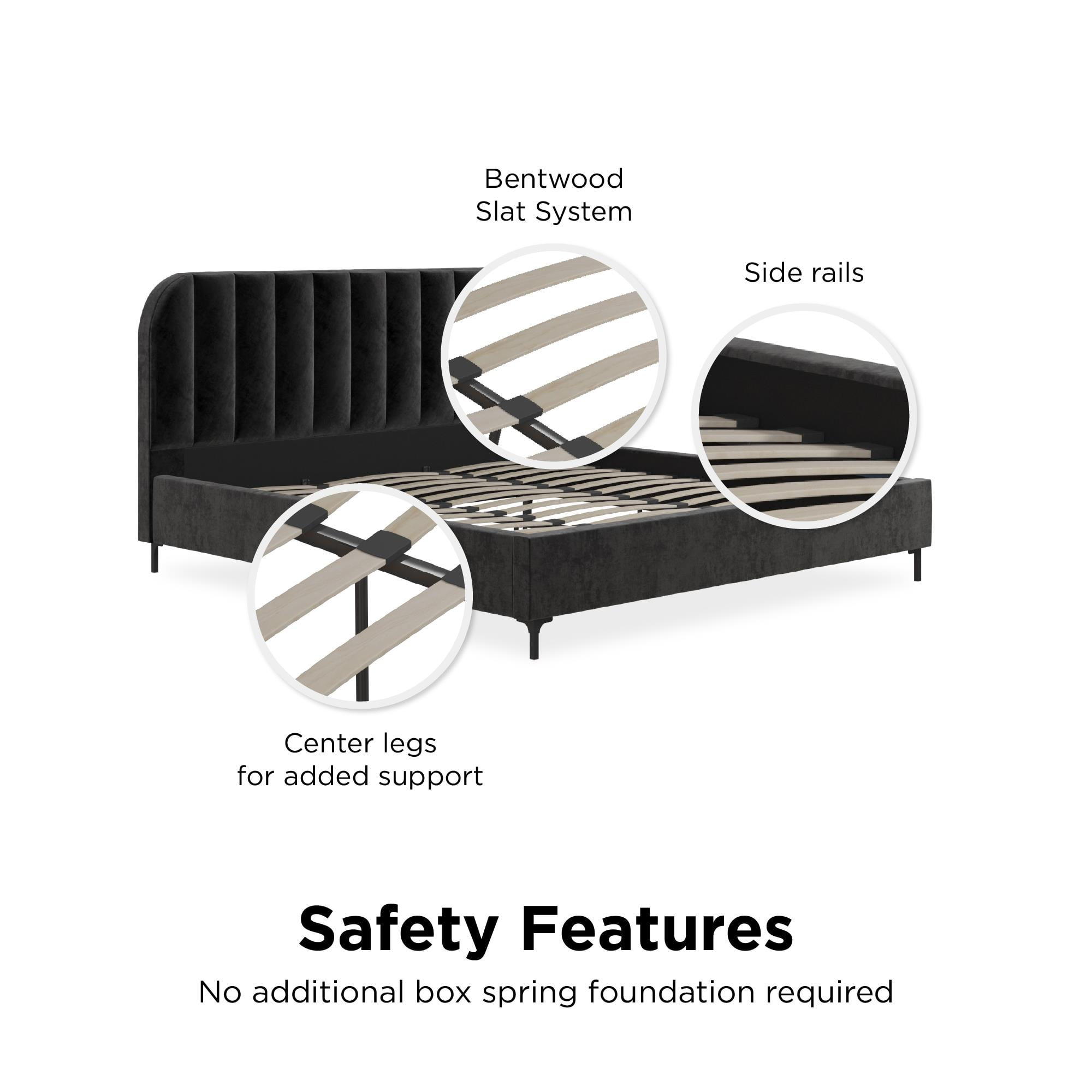 DHP Callie Upholstered Platform Bed, King, Black Velvet