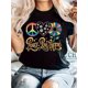 thumbnail image 1 of Women's Casual T-Shirt - Peace Love Hippie Graphic Print with Floral & Sunflower Design, Stretchy Fabric, Round Neck Short Sleeve Top for Spring Summer, Machine Washable, Breathable Fabric, 1 of 7