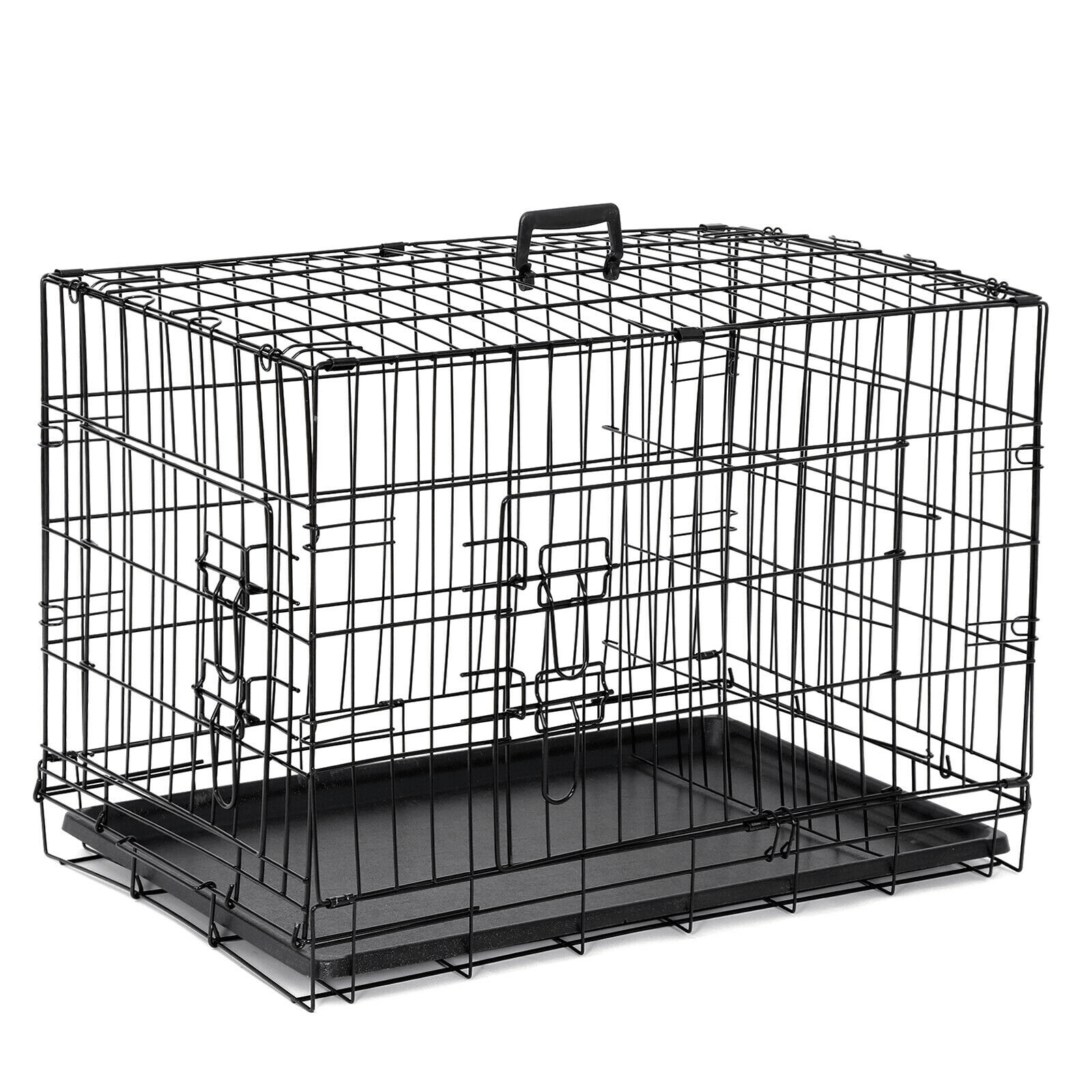 Favory Large Dog Crate Dog Kennel Cage with Double Door, Folding Metal Wire Dog Cage with Removable Tray&Divider Panel,Pet Crate for Large Dogs,Black