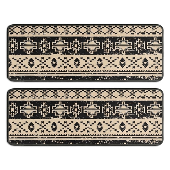 Kitchen Rugs Sets Of 2,Brown Geometric Triangle Square Pattern Anti Fatigue Kitchen Mat Rugs Non Slip Washable,Decorative Kitchen Floor Mats for Kitchen,Sink,Laundry,17"x47" 17"x47"