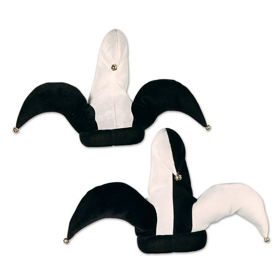 Party Central Pack of 6 Black and White Unisex Adult Assorted Design Plush Jester Party Hats - One