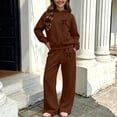 thumbnail image 5 of AVRNLIQ Girls Sweatsuit 2-Piece Set - Hoodie & Wide Leg Sweatpants, Brown, Sizes 5-14,Size 9-10 T, 5 of 6