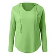 thumbnail image 3 of Women's V Neck Hoodies Long Sleeve Sweatshirt Drawstring Pullover Tops With Pocket Snap Hoodie Women Zippe Tunic Fall Clothes Women Athletic Womens Sweatshirt Hooded Zip up Sweatshirt Women Hooded Top, 3 of 4