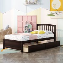 Bellemave Twin Bed Frame with 2 Storage Drawers, Wood Platform Beds with Headboard, Modern Storage Bed for Bedroom (Espresso)