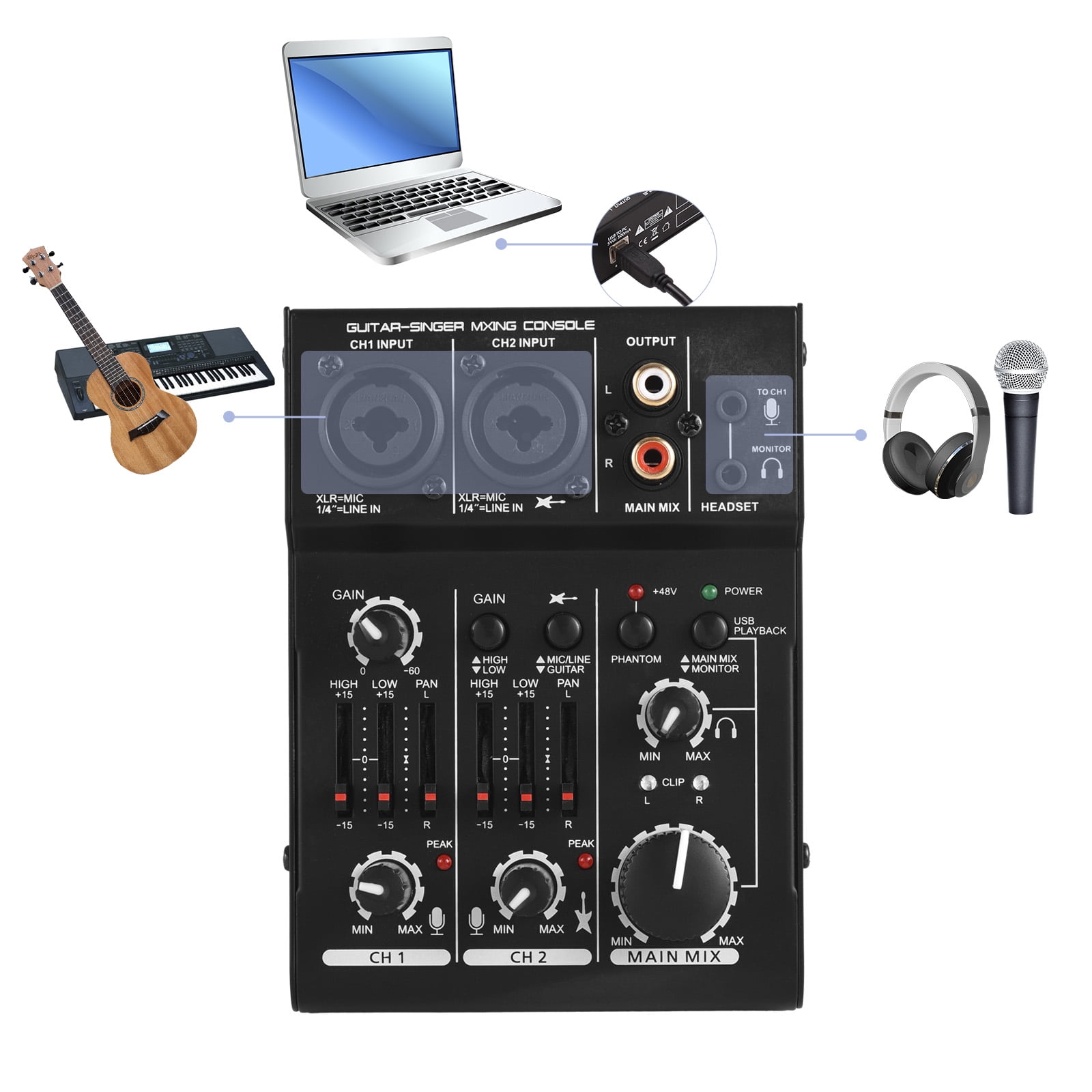 Tuner,Sound Console Audio Built-in 48v Studio Dj Network 5v Usb Siuke Dj Network Live 3-channel Sound Powered Studio Dj Console Audio Built-in 5v Usb Powered Usb Powered Studio Raoke