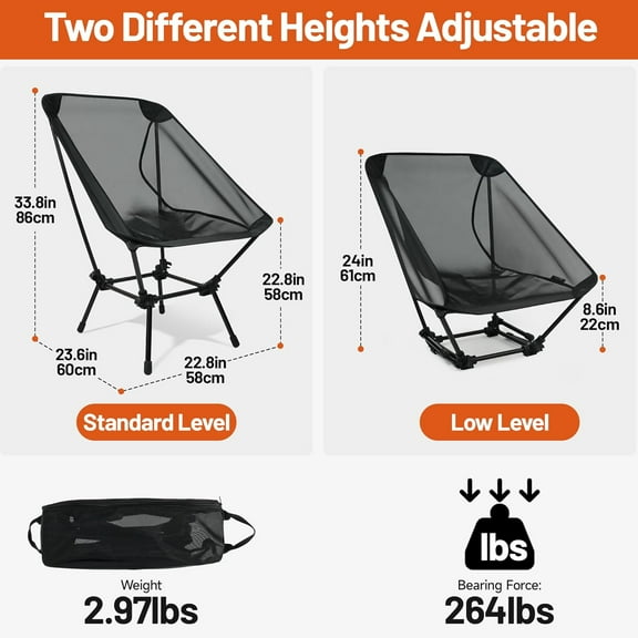 Himalaya Ultralight Beach Chair - 2 Heights Lightweight Camping Chair, Folding Mesh Backpacking Chairs for Hiking Picnic Lawn Festival Outdoor