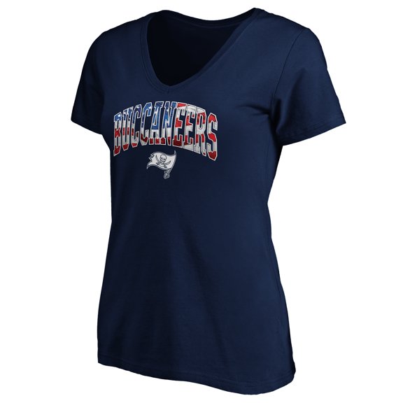 Women's Navy Tampa Bay Buccaneers Logo Banner Wave V-Neck T-Shirt