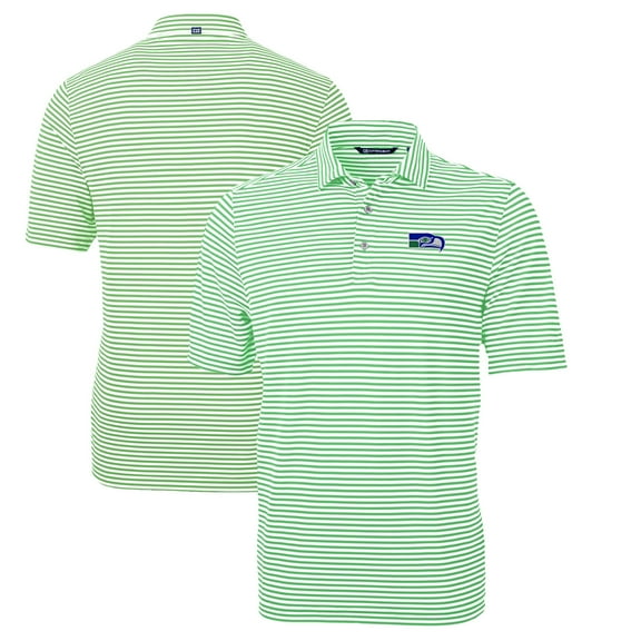 Men's Cutter & Buck Kelly Green Seattle Seahawks Throwback Logo Virtue Eco Pique Stripe Recycled Polo