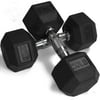 Pair of 20 lb Black Rubber Coated Hex Dumbbells Weight Training Set, 40 lb