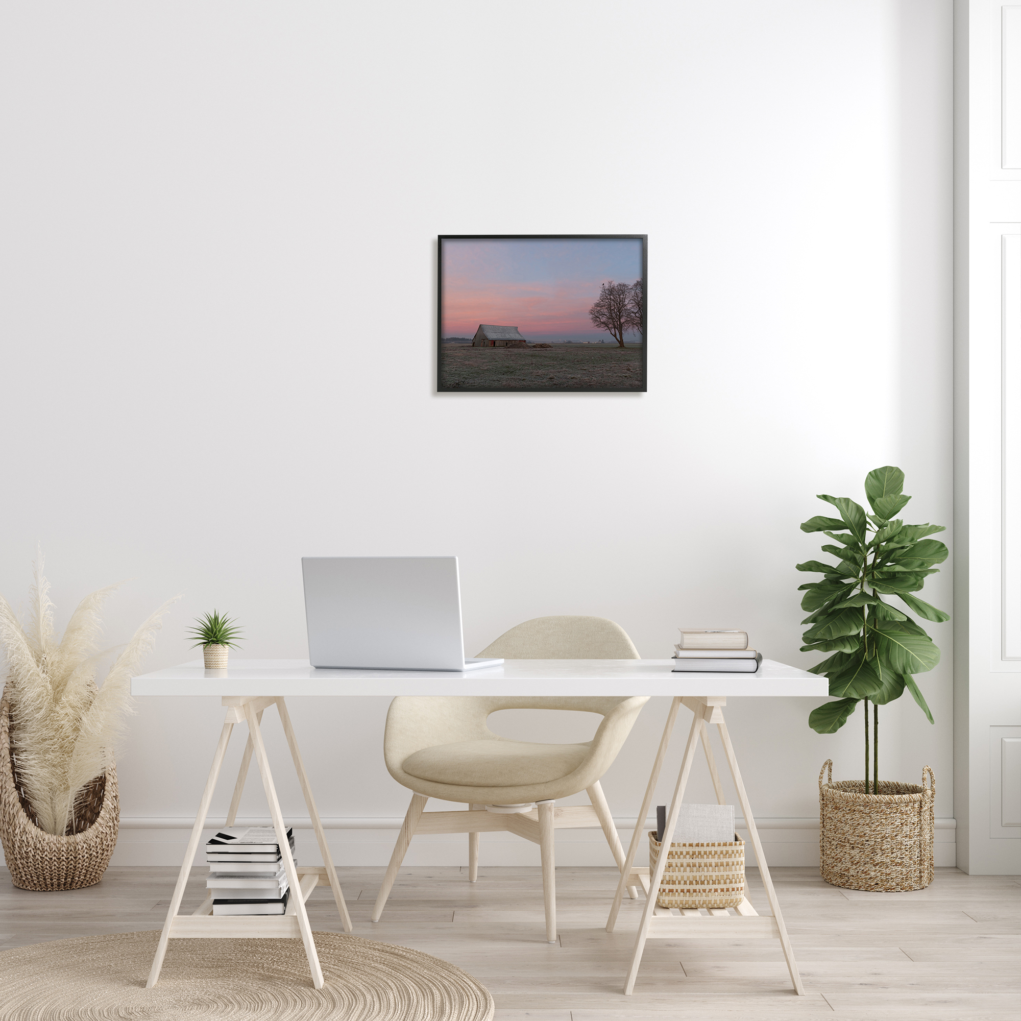 Stupell Industries Lone Grassland Cabin Rural Trees Sunset Sky Photograph Black Framed Art Print Wall Art, Design by Nancy Crowell