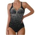 thumbnail image 1 of Traje de baño de una pieza para mujer, conjunto de bikini para mujer, traje de baño de poliéster con tirantes estampados y escote en V de cintura alta., 1 of 4