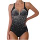 thumbnail image 1 of Traje de baño de una pieza para mujer, conjunto de bikini para mujer, traje de baño de poliéster con tirantes estampados y escote en V de cintura alta., 1 of 4