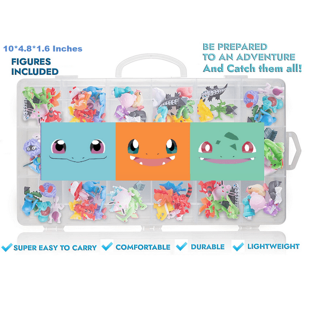 New PokePets Storage Case - The Ultimate Beautiful Plastic Toy Box Storage Bin- 48Pcs Assorted