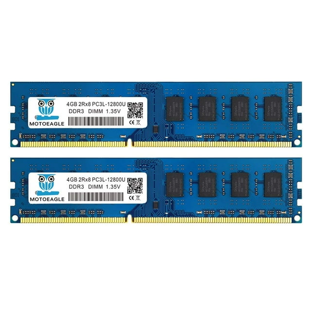 Motoeagle Kit De 8 Gb (4 Gbx2) Ddr3/Ddr3L 1600 Udimm Pc3/Pc3L 12800U 4 Gb 2Rx8 1600 Mhz 1,35 V/1,5 V 240 Pines De Doble Rango Sin Ecc Sin Búfer Actualización Del Módulo De Memoria Ram De Escritorio