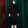 thumbnail image 5 of AURA Plus Size Ruffle A Line Midi Dress Half Open Collar Trumpet Sleeve 3 4 Sleeve Casual Elegant Dress with Zipper, 5 of 11