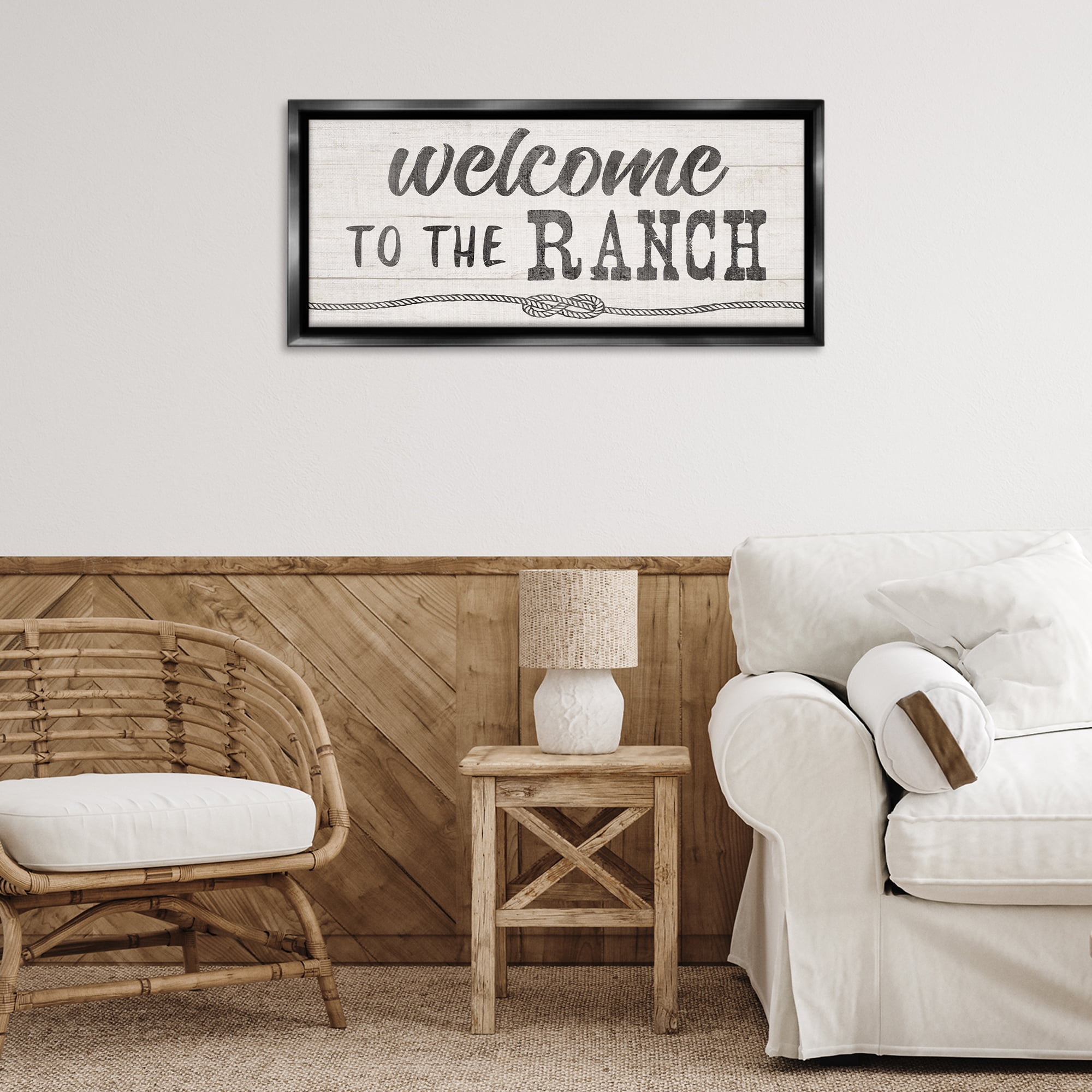 Stupell Industries Welcome to Ranch Rustic Text & Numbers Painting Black Floater Framed Canvas Art Print Wall Art, 31 x 14