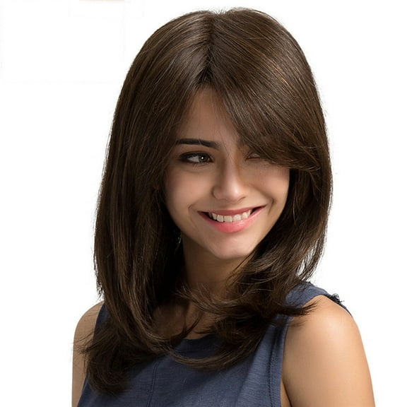 Wigs Human Hair Light Straight Hair Side Long Ladies Synthetic Female Parting Brown Wigs wig
